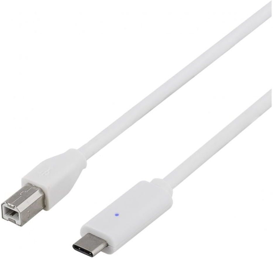 Deltaco USB 2.0 kabel, Typ C - Typ B ha, 1m, vit Deltaco USB 2.0 kabel, Typ C - Typ B ha, 1m, vit