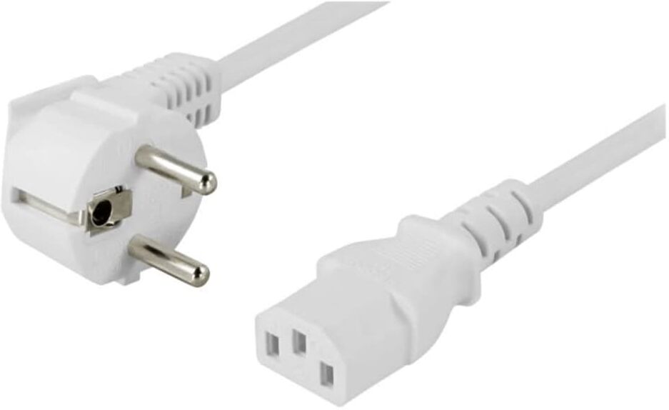 Deltaco apparatkabel, vinklad CEE 7/7 till IEC 60320 C13, 10m, vit Deltaco apparatkabel, vinklad CEE 7/7 till IEC 60320 C13, 10m, vit