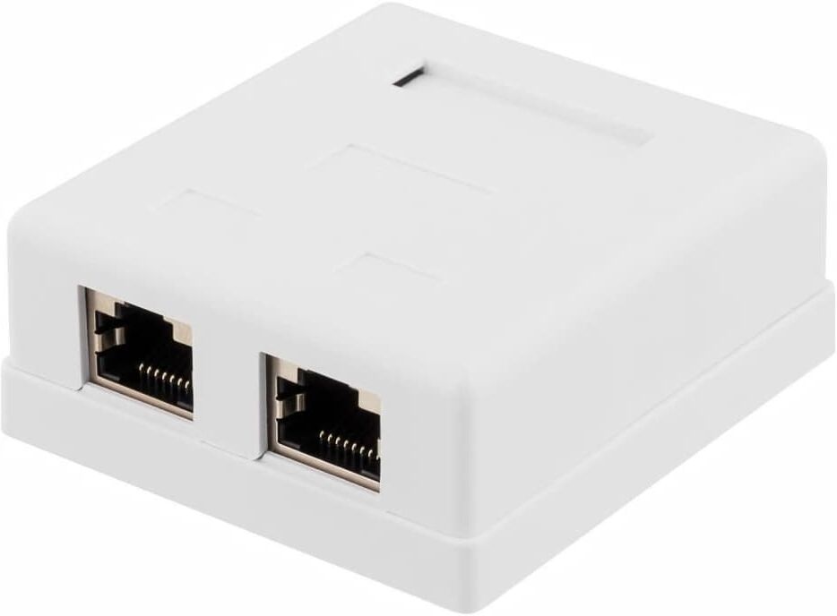 Deltaco Skärmat Vägguttag, Utanpåliggande Ftp 2xrj45, Cat6, Vit Deltaco Skärmat Vägguttag, Utanpåliggande Ftp 2xrj45, Cat6, Vit