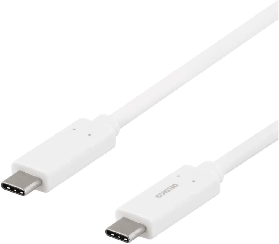 Deltaco USB-C kabel, 0,5m, USB 3.1 Gen 1, vit Deltaco USB-C kabel, 0,5m, USB 3.1 Gen 1, vit