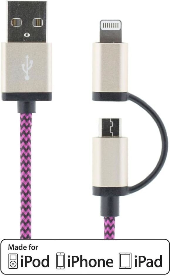STREETZ USB-kabel, USB Micro B ha och lightning ha, MFi, 1m, lila STREETZ USB-kabel, USB Micro B ha och lightning ha, MFi, 1m, lila