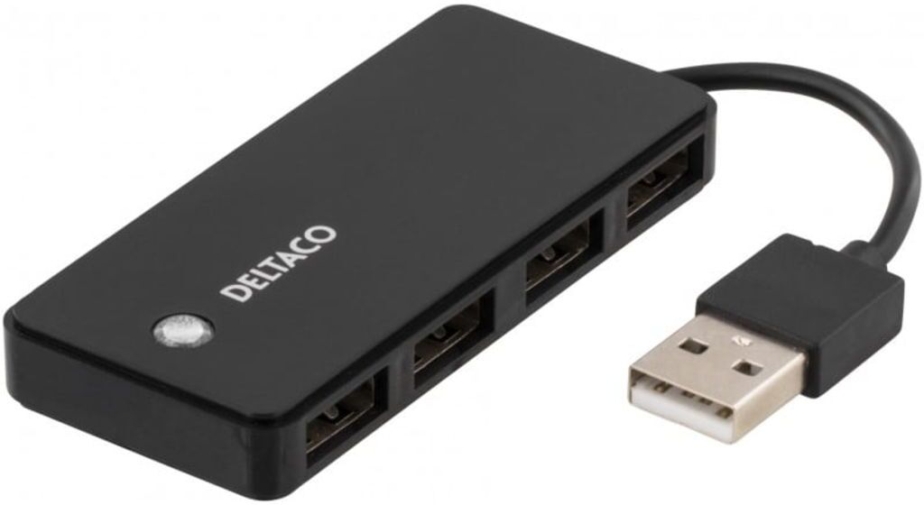 Deltaco USB 2.0 hubb, 4xTyp A hona, svart Deltaco USB 2.0 hubb, 4xTyp A hona, svart