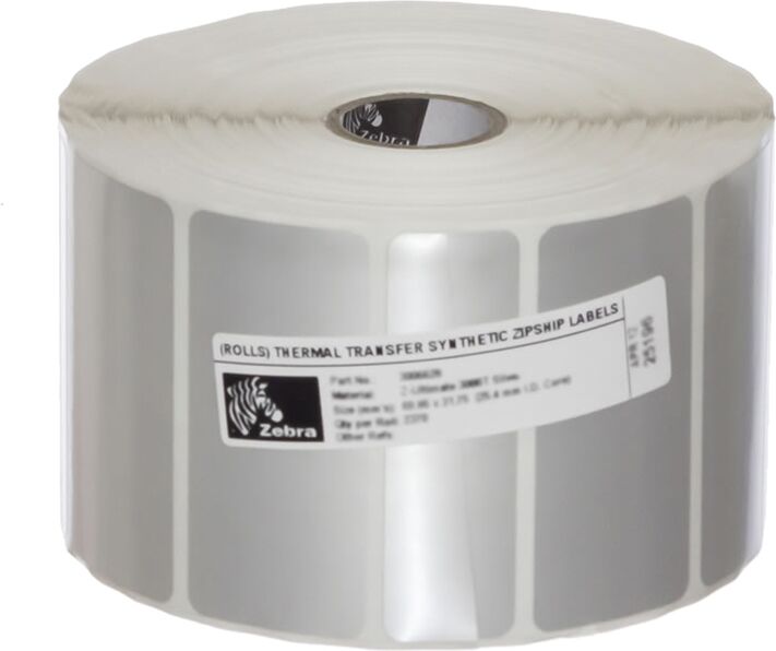 Silvriga etiketter, Rulle, TT, Plast, Zebra Z-Ultimate 3000T, 51x25Ø25,4 mm, 2580 st/rulle Silvriga etiketter, Rulle, TT, Plast, Zebra Z-Ultimate 3000T, 51x25Ø25,4 mm, 2580 st/rulle