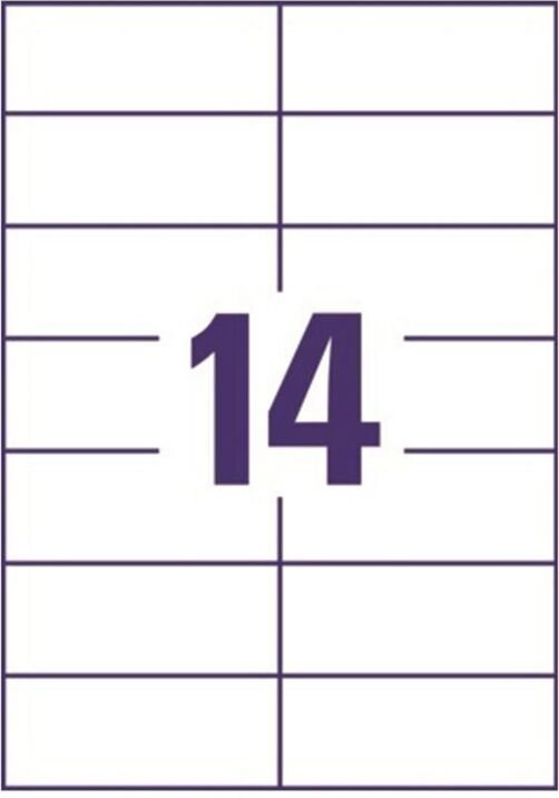 Etiketter på A4-ark, 105x42,3 mm, 14 etiketter/ark Etiketter på A4-ark, 105x42,3 mm, 14 etiketter/ark