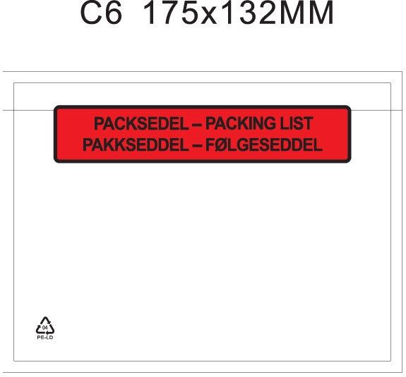 Packsedelskuvert, C6, Tryck: "PACKSEDEL", 175x132 mm, 1000 st Packsedelskuvert, C6, Tryck: "PACKSEDEL", 175x132 mm, 1000 st