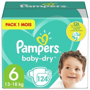 Pampers Baby Dry Storlek 6 - Från 15 Kg - 124 Blöjor - 1 Månads Förpackningsformat