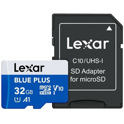 Lexar MicroSDHC Blue Plus UHS-I med SD adapter,100MB/s C10/A1/U1 (V10) 32GB Lexar MicroSDHC Blue Plus UHS-I med SD adapter,100MB/s C10/A1/U1 (V10) 32GB