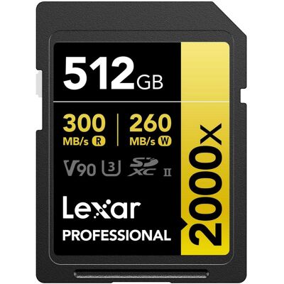 Lexar SDXC Professional 2000X 512GB UHS-II V90, 300MB/s Lexar SDXC Professional 2000X 512GB UHS-II V90, 300MB/s