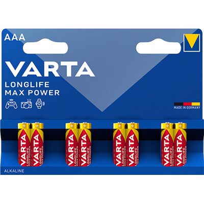 Varta Longlife Max Power AAA Micro LR03 Alkaliska Batterier - 8-pack - Hembatteri Varta Longlife Max Power AAA Micro LR03 Alkaliska Batterier - 8-pack - Hembatteri