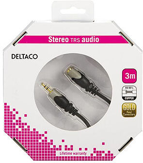 Deltaco Ljudkabel, 3,5mm stereoteleplugg, 3m (hane-hona) Deltaco Ljudkabel, 3,5mm stereoteleplugg, 3m (hane-hona)