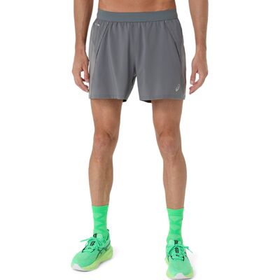 Asics Men's Road 5in Short Clay Grey/Steel Grey/Illuminate Green S Asics Men's Road 5in Short Clay Grey/Steel Grey/Illuminate Green S