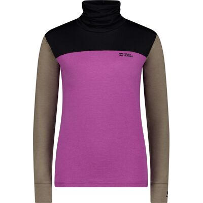 Mons Royale Women's Yotei Merino High Neck Long Sleeve Purple Bolt/Walnut/Black XS Mons Royale Women's Yotei Merino High Neck Long Sleeve Purple Bolt/Walnut/Black XS