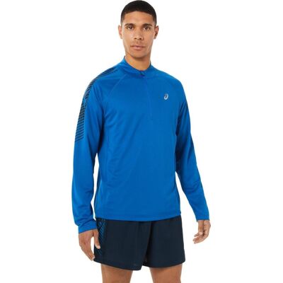 Asics Men's Icon LS 1/2 Zip Lake Drive/Performance Black XS Asics Men's Icon LS 1/2 Zip Lake Drive/Performance Black XS