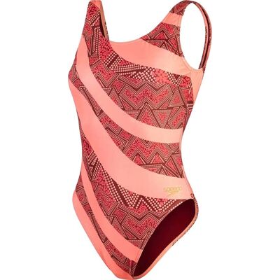 Speedo Women's Printed Deep U-Back Oxblood/Coral 32 Speedo Women's Printed Deep U-Back Oxblood/Coral 32
