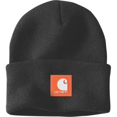 Carhartt Rubber Patch Watch Cap Beanie Black/Worksite Orange One Size Carhartt Rubber Patch Watch Cap Beanie Black/Worksite Orange One Size