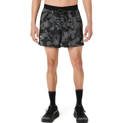 Asics Men's Fujitrail All Over Print 5in Shorts Performance Black/Carbon/Cream S Asics Men's Fujitrail All Over Print 5in Shorts Performance Black/Carbon/Cream S