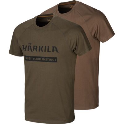 Härkila Men's Logo T-Shirt 2-Pack Willow Green/Slate Brown S Härkila Men's Logo T-Shirt 2-Pack Willow Green/Slate Brown S