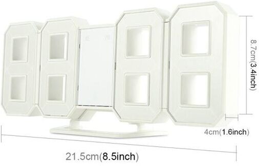 Stor digital väggklocka / väckarklocka i 3D med vitt LED-ljus – Multifunktion