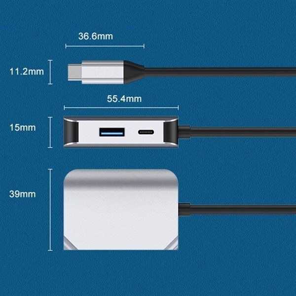 3-i-1-adapter USB-C till USB 3.0 + HDMI + PD-port