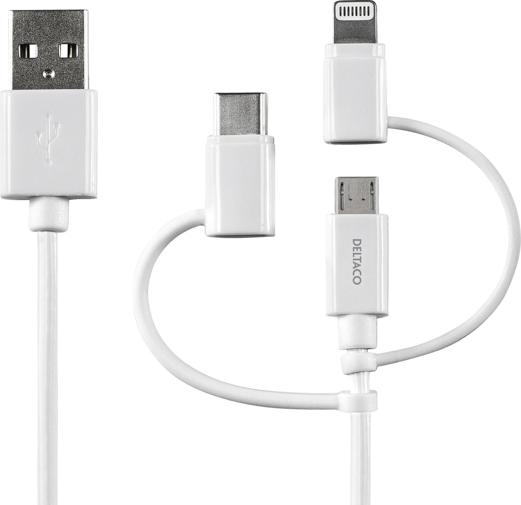 Deltaco USB-A - C/Lightning/Micro 1m Deltaco USB-A - C/Lightning/Micro 1m