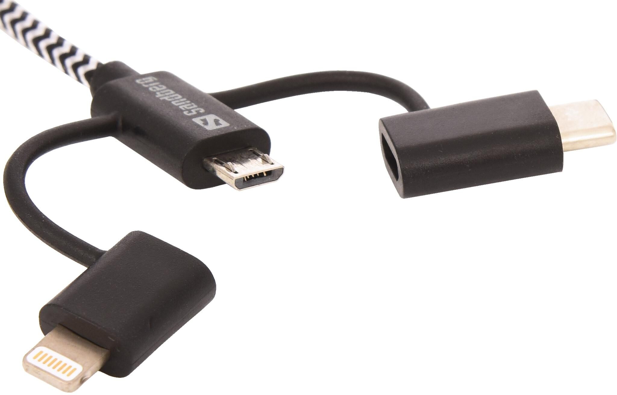 Sandberg 3in1 Lightning+MicroUSB+USB-C, Black (1m) Sandberg 3in1 Lightning+MicroUSB+USB-C, Black (1m)