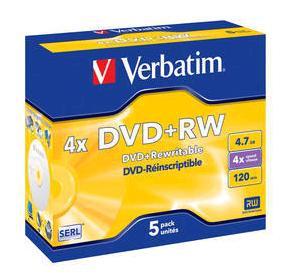 Verbatim DVD+RW Verbatim Jewelcase, 4,7Gb, 5/fp