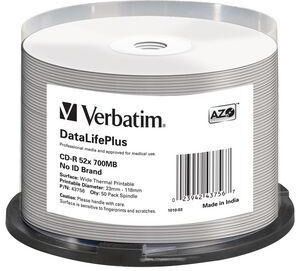 Verbatim CD-R AZO, 52X, DL + Wide Thermal Printable (50) Verbatim CD-R AZO, 52X, DL + Wide Thermal Printable (50)