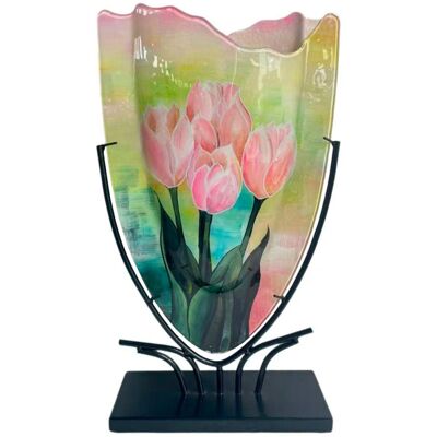 Glasvas Rosa Tulpaner & Smidesställning H 47,5cm - Benjamin Glasvas Rosa Tulpaner & Smidesställning H 47,5cm - Benjamin