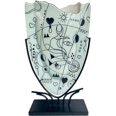 Glasvas Svartvit & Smidesställning H 47,5cm - Benjamin Glasvas Svartvit & Smidesställning H 47,5cm - Benjamin