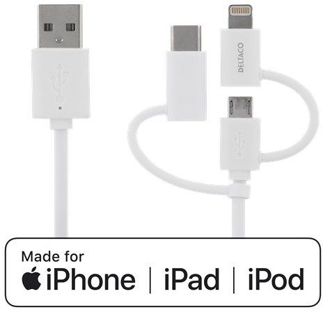 Deltaco Laddningskabel 3-i-1 med USB-C och Lightning Deltaco Laddningskabel 3-i-1 med USB-C och Lightning