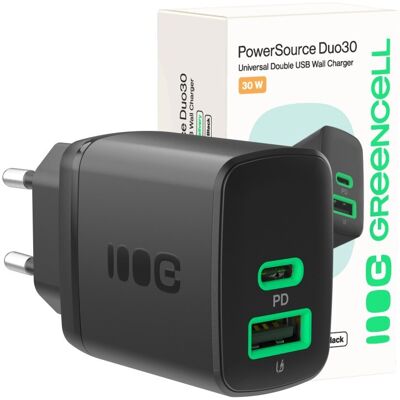 Green Cell GC Charb-30AC-B - USB-laddare - 30W, 1x USB-C, 1x USB-A Green Cell GC Charb-30AC-B - USB-laddare - 30W, 1x USB-C, 1x USB-A