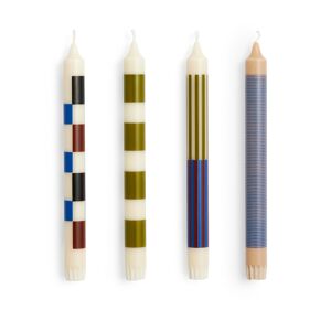 Hay - Pattern Candle Off-White, Army And Blue Set Of 4 - Flerfärgad - Ljus