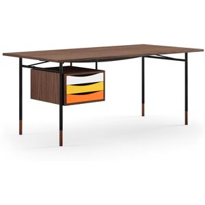 House Of Finn Juhl - Nyhavn Desk, 190 Cm, With Tray Unit, Teak, Burnished Steel, Warm - Träfärgad - Träfärgad - Skrivbord - Metall/trä