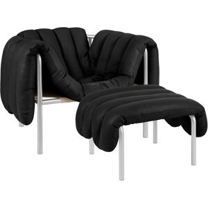 Hem - Puffy Lounge Chair + Ottoman - Black Leather/stainless - Black/stainless - Silver,Svart - Fåtöljer - Läder/naturmaterial/metall/trä/skum