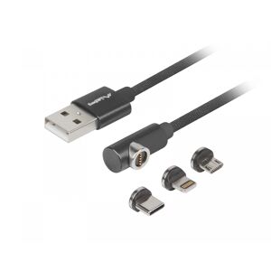 Lanberg 3in1 Premium Magnetisk Kabel Vinklad QC 3.0 - Svart