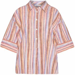 Knowledge Cotton Loose Multicolored Stripe Short Sleeved Shirt Dam, L, Multi color stripe