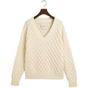 GANT Textured Knit V-Neck Dam, Cream, L