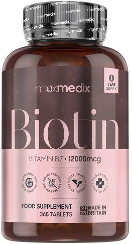 Maxmedix Biotin Tabletter - Vitamin B7 för förtunnat hår - 12 000 mcg styrka per dos - 365 tabletter Maxmedix Biotin Tabletter - Vitamin B7 för förtunnat hår - 12 000 mcg styrka per dos - 365 tabletter
