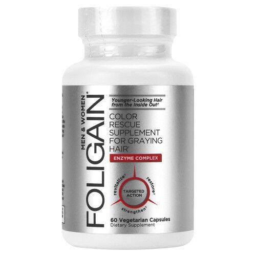 Foligain - Kosttillskott för att motverka grått hår - Naturliga ingredienser som stimulerar hårfärgen - 60 Kapslar