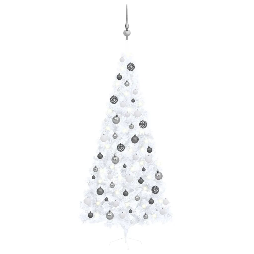 vidaXL Umelý vianočný pol stromček s LED a súpravou gulí biely 240 cm