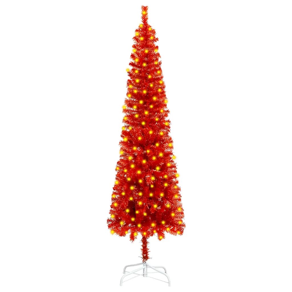 vidaXL Úzky vianočný stromček s LED červený 210 cm