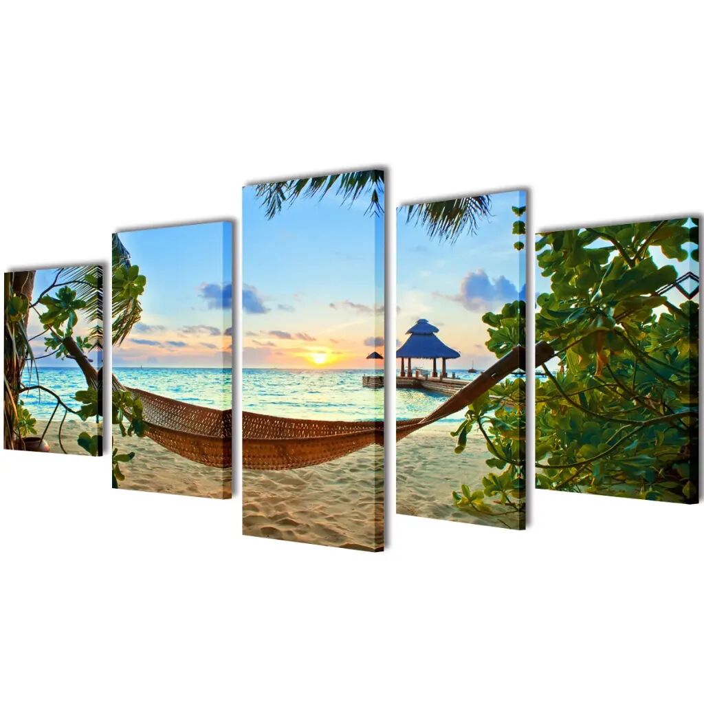 vidaXL Sada obrazov na stenu, motív Piesočnatá pláž s hojdacou sieťou 200x100