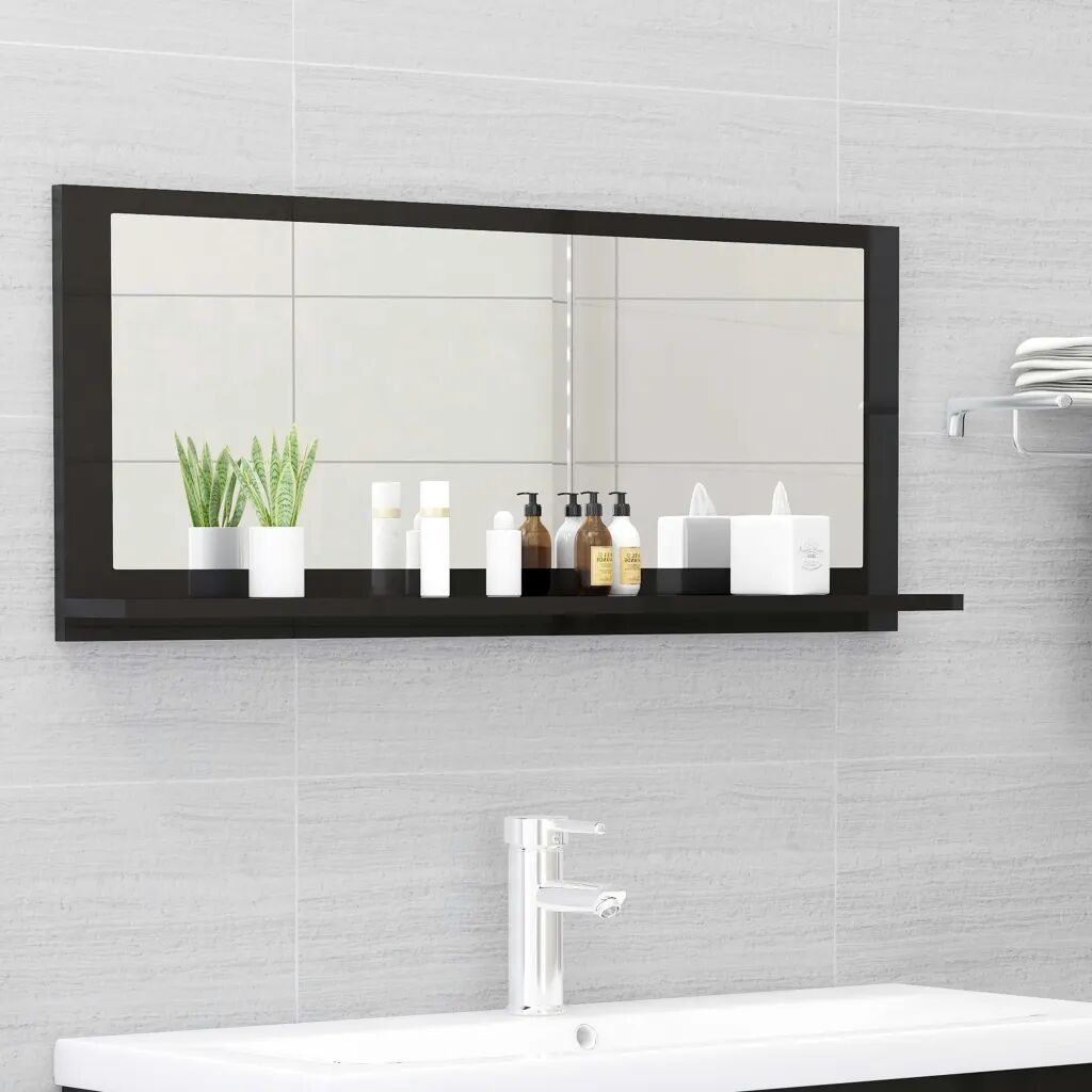 vidaXL Kúpeľňové zrkadlo, lesklé čierne 90x10,5x37 cm, drevotrieska