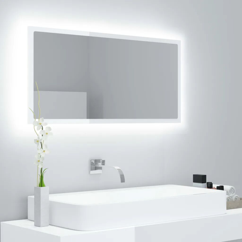 vidaXL LED kúpeľňové zrkadlo vysoko lesklé biele 90x8,5x37 cm drevotrieska
