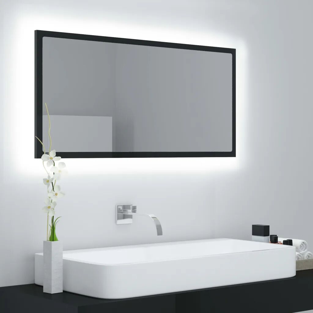 vidaXL LED kúpeľňové zrkadlo vysoko lesklé čierne 90x8,5x37 cm drevotrieska