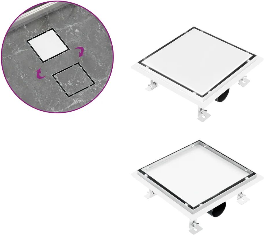 vidaXL Sprchový odtok s 2 v 1 plochým krytom a krytom pre vloženie dlaždice 20x20 cm nehrdzavejúca oceľ