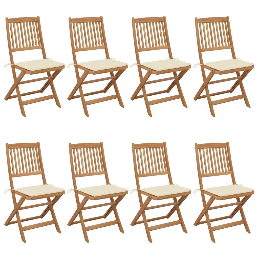 vidaXL Skladacie záhradné stoličky 8 ks s podložkami akáciový masív