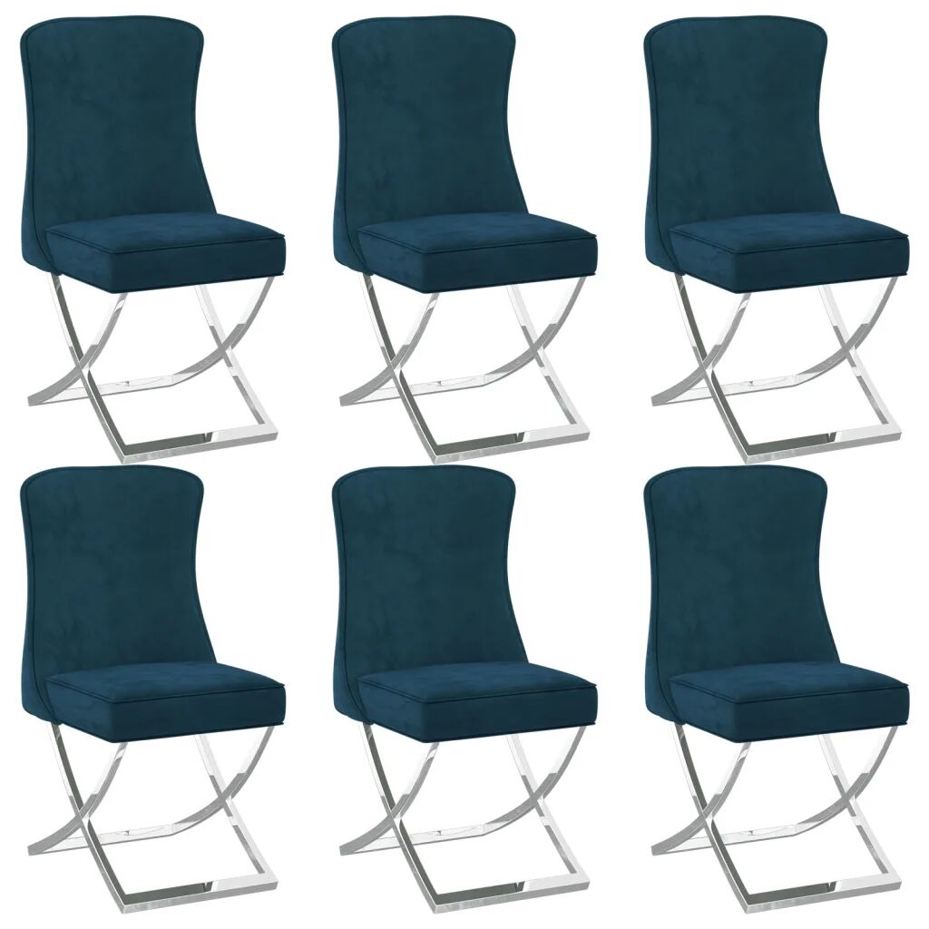 vidaXL Jedálenské stoličky 6 ks modré 53x52x98 cm zamat a nehrdzavejúca oceľ