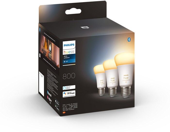 Philips Hue 8719514328266 LED žiarovka 3x6W   E27   800lm   2200-6500K - set 3 ks, stmievateľné, Bluetooth, White Ambiance