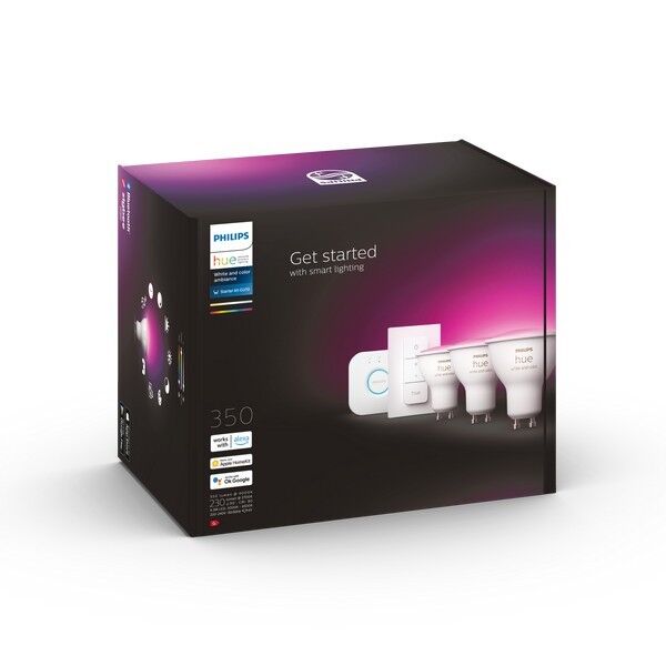 Philips Hue 8719514340107 LED žiarovky + Hue Bridge 3x4,3W   GU10   350lm   2000-6500K   RGB - Bluetooth, stmievateľné, White and color ambiance